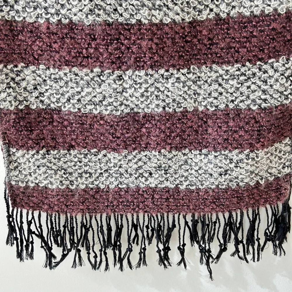 Purple Gray Fuzzy Boucle Wool Fringe Scarf